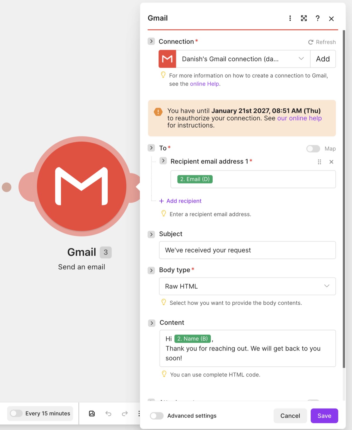 Make Gmail confirmation email configuration