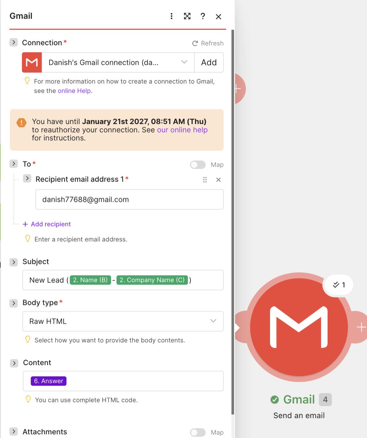 Make Gmail AI result email configuration